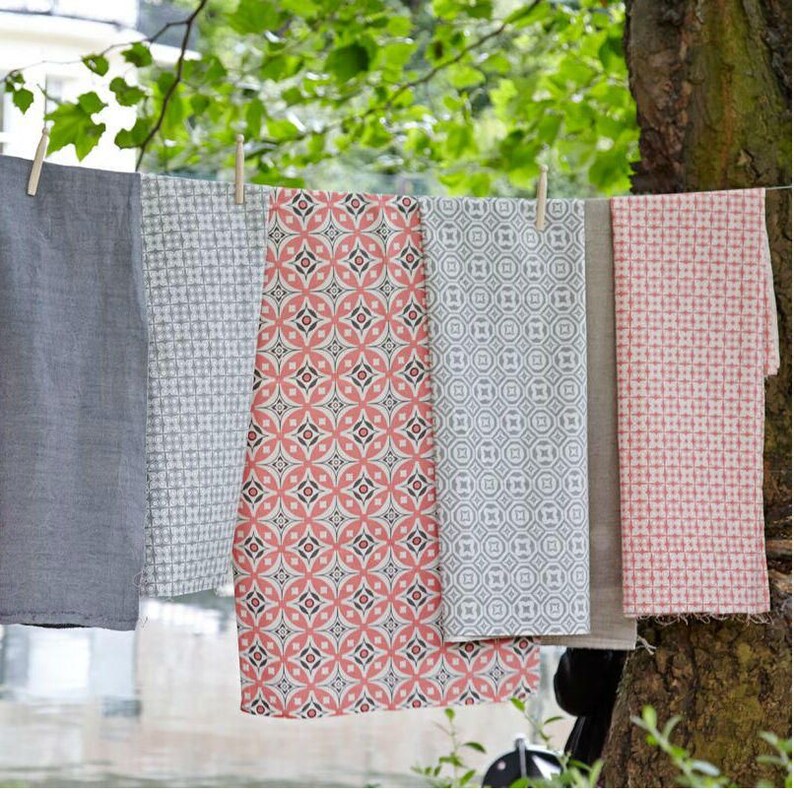 Geometric Fabric Elmas Fresh Pink Charcoal Grey Cotton Flax Fabric Pink Fabric Mid Century Fabric Scandinavian Fabric Pink Mid Century
