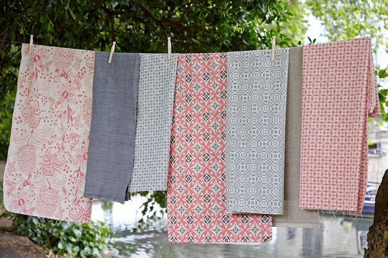 Geometric Fabric Elmas Fresh Pink Charcoal Grey Cotton Flax Fabric Pink Fabric Mid Century Fabric Scandinavian Fabric Pink Mid Century