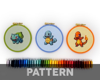 Paquete de patrones de punto de cruz Bulbasaur, Squirtle y Charmander