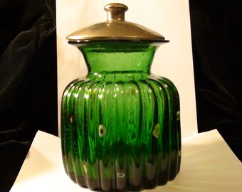 ribbed blown glass jar or vase with murrines