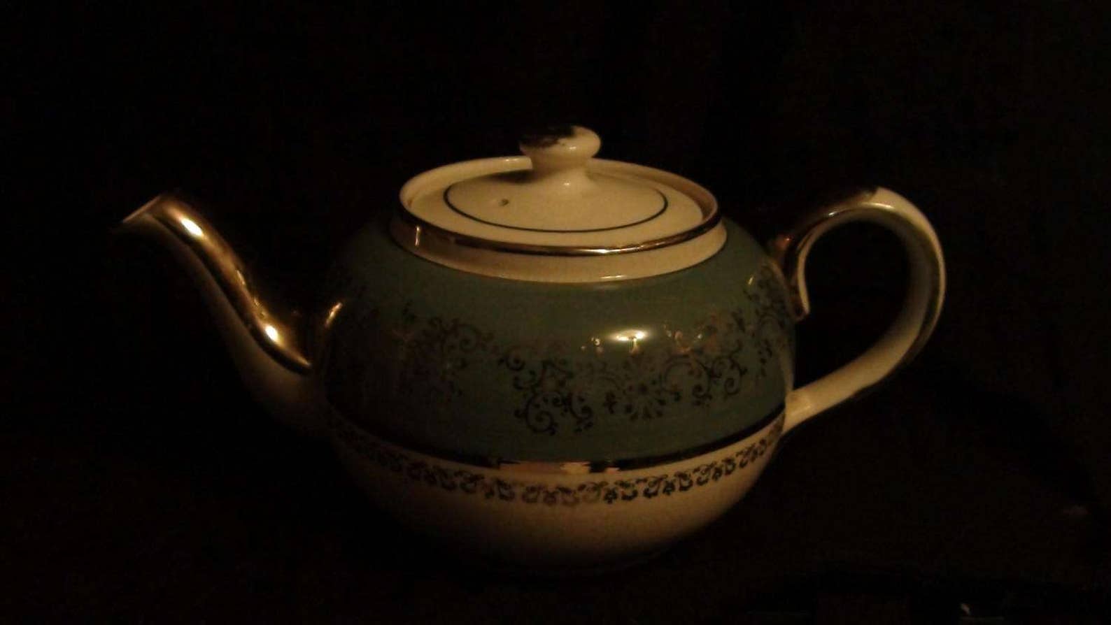 Vintage Sadler Turquoisewhite and Gold Teapot Etsy