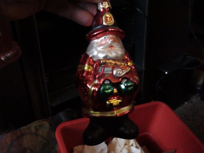 Santa Fireman glass ornament
