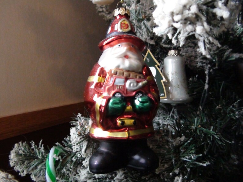 Santa Fireman glass ornament