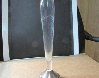9-1/2" Duchin Creations Sterling Silver & Etched Glass Bud Vase