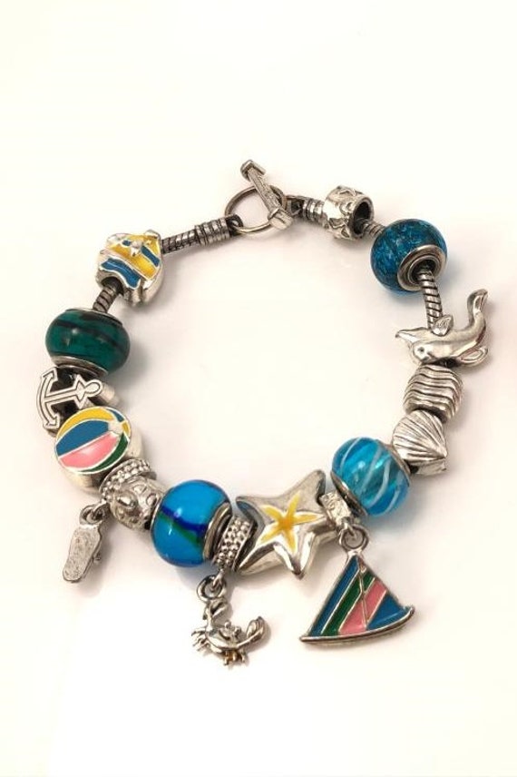 August sea side  glass bead charm bracelet