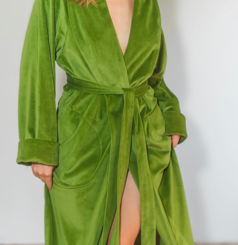 Long Green Robe From Eco Velvet 100% Cotton - Etsy