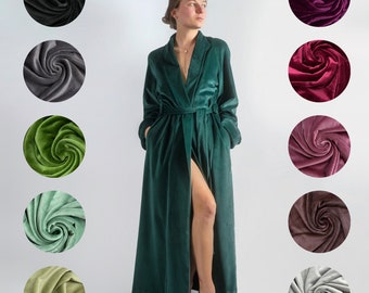 Bohemian Long robe from organic cotton velvet / Green  robe / dressing gown / Cotton robe / kimono robe / Custom robe / velvet robe