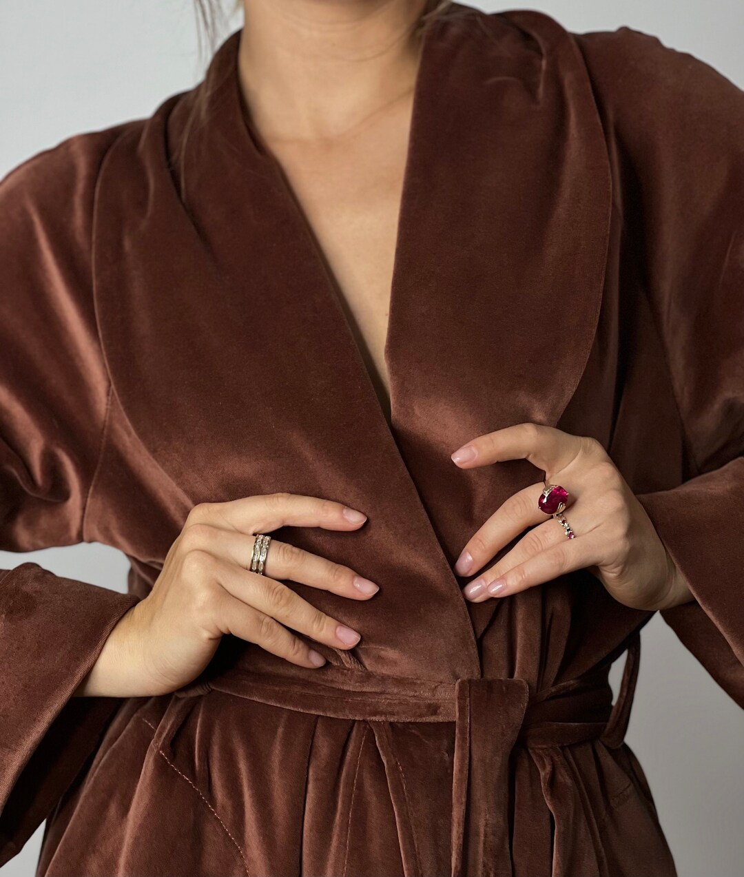 Womens Long Robe From Organic Cotton Velvet Color Cinnamon Etsy