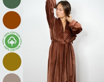Luxurious floor length dressing gown for woman Velvet organic cotton