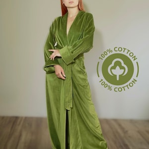 Long Green Robe from Eco Velvet 100% Cotton