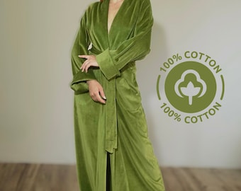 Long Green Robe from Eco Velvet 100% Cotton