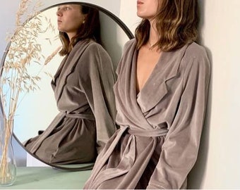Long Velvet Robe with Pockets / Wrap womens Robe