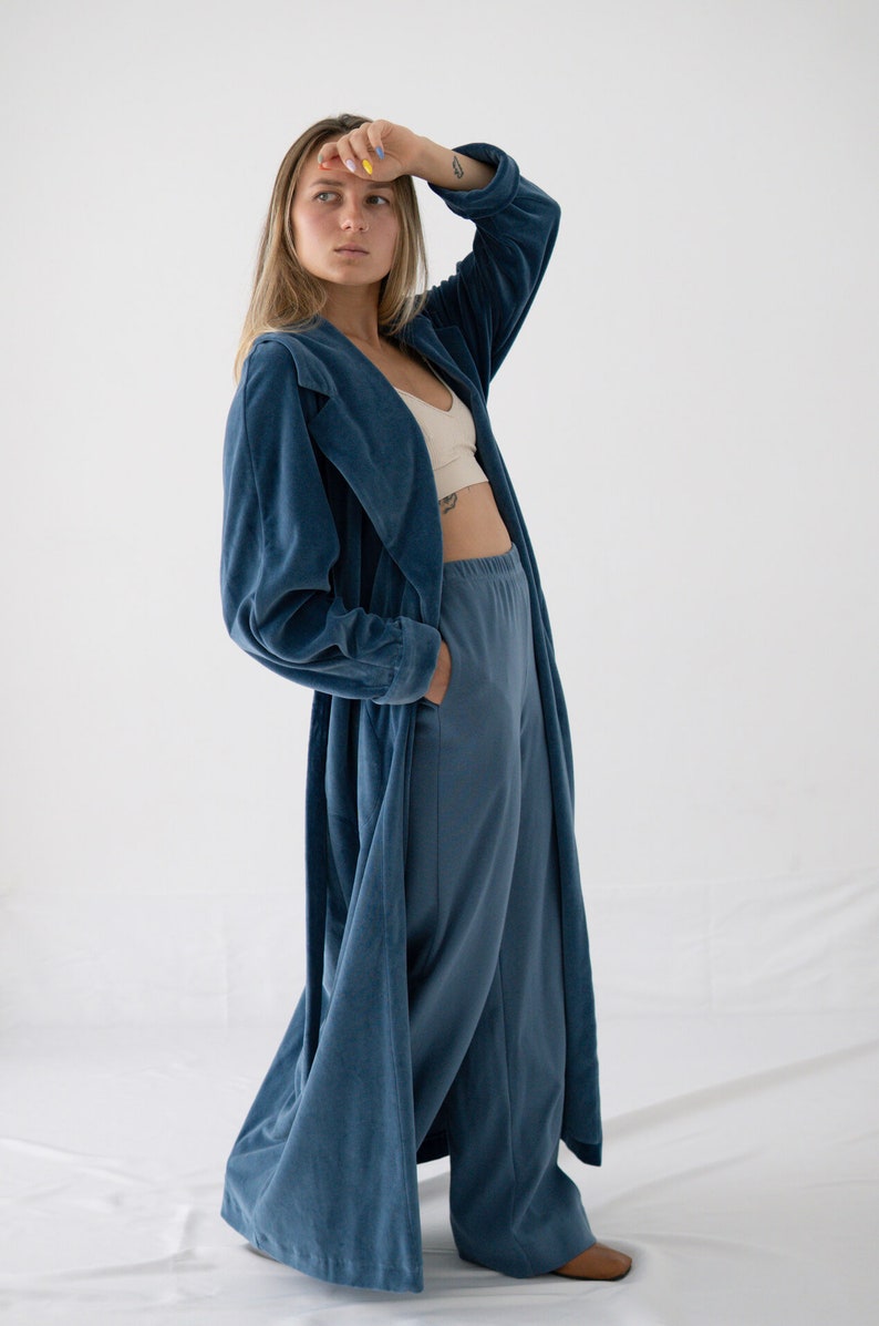 Blue Robe Dress Long Dressing Gown Velvet Robe Color Blue - Etsy