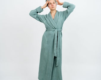 Long Waffle Bathrobe from eco-cotton with pockets Turban like a GIFT