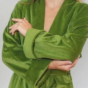 70's Avocado Green Velveteen Robe by Loungees main image 1