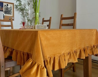 Velvet tablecloth with ruffes diferent sizes / Festive tablecloth / Special occasion dinner tablecloth/