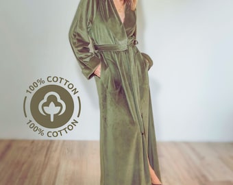 Long Green Robe from Eco Velvet 100% Cotton