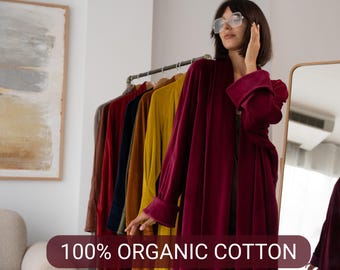 Bohemian Long robe from organic cotton velvet / Pomegranate robe / dressing gown / Cotton robe / kimono robe / Custom robe / Velor robe