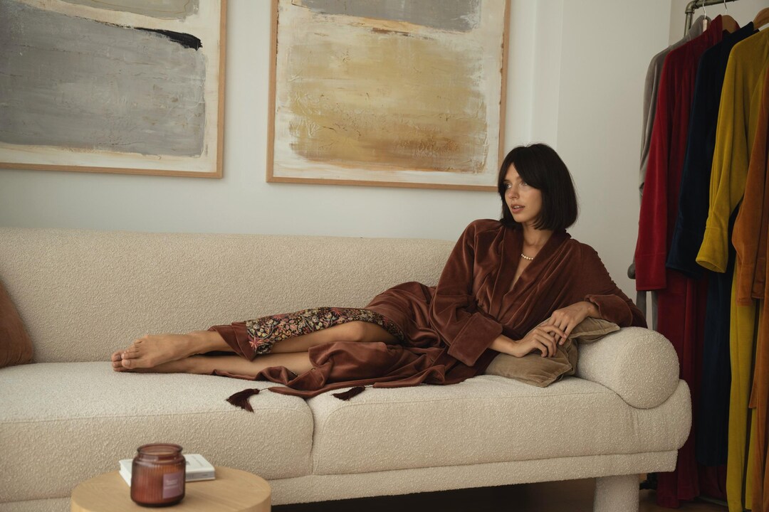 Velor Kimono Robe With Lining | Stretch Velvet Loungewear | Handmade ...