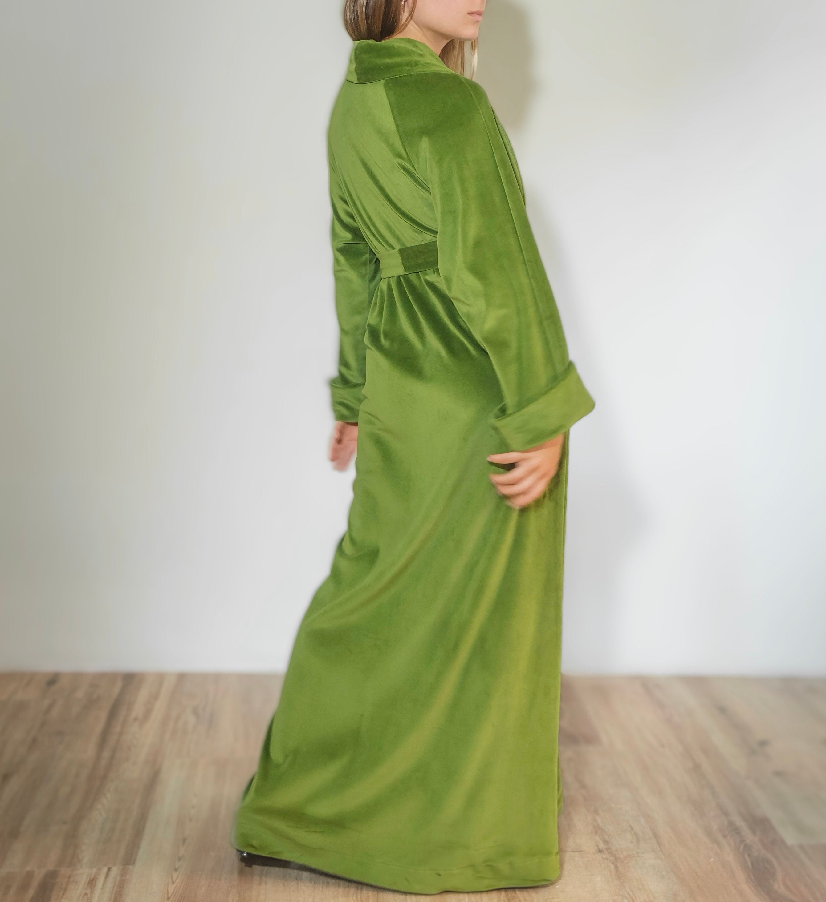 Green Walk In Robe Long Green Robe From Eco Velvet 100% Cotton - Etsy