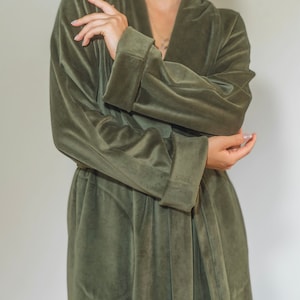 Long Green Robe From Eco Velvet 100% Cotton - Etsy