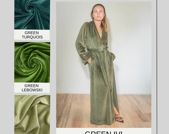 Green robe from 100%  organic cotton Velvet robe Dressing gown