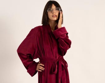 Bohemian Long robe from organic cotton velvet / Pomegranate robe / dressing gown / Cotton robe / kimono robe / Custom robe / Velor robe
