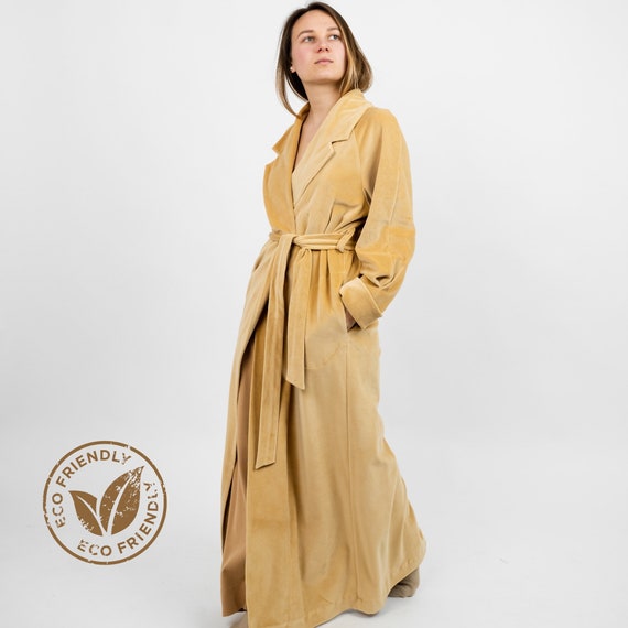 long beige dressing gown Towelling and cotton gauze dressing gown