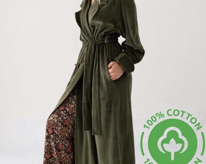 Long Green Robe from Eco Velvet 100% Cotton