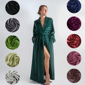 Bohemian Long robe from organic cotton velvet / Green robe / dressing gown / Cotton robe / kimono robe / Custom robe / velvet robe