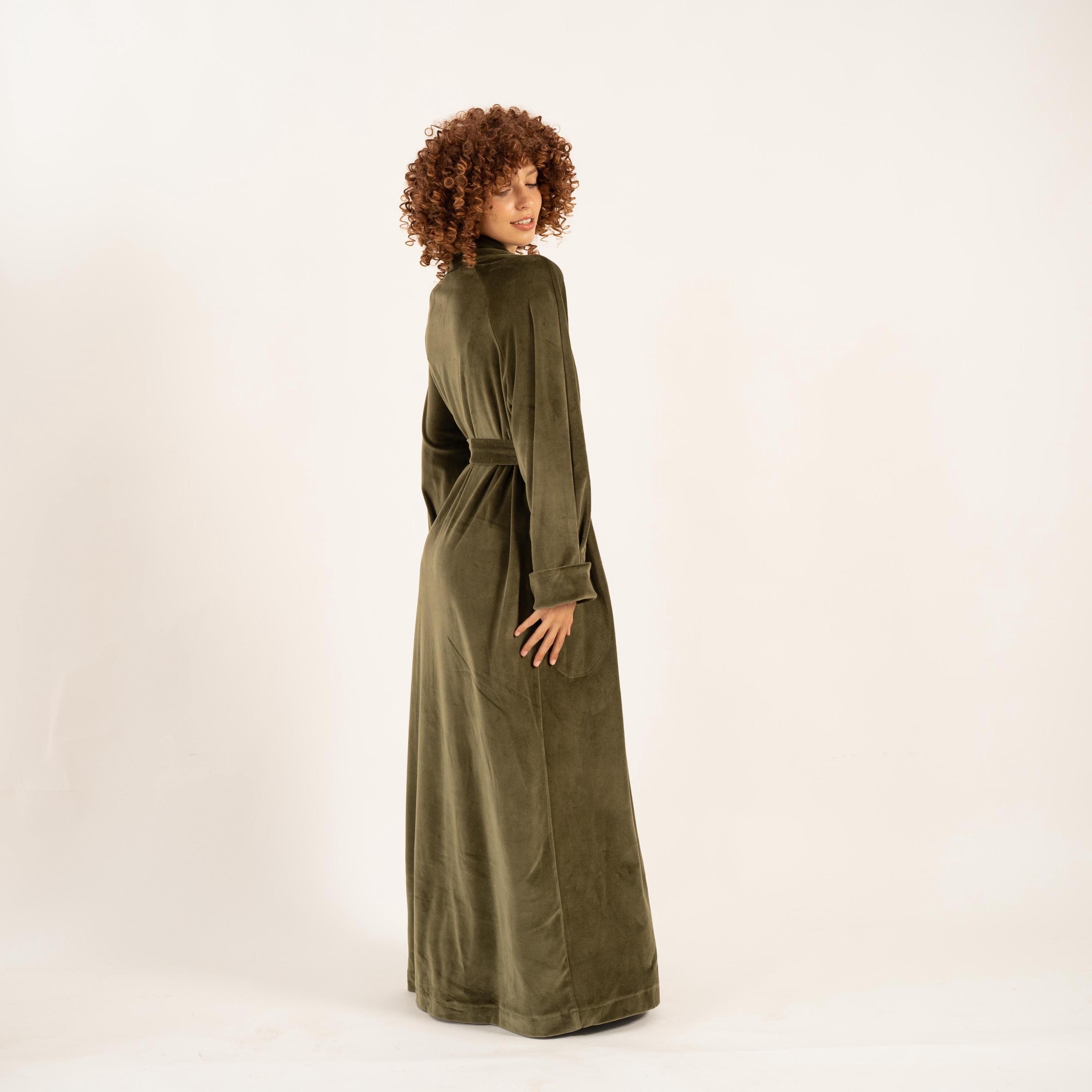 luxary bottle green dressing gown Men's Dressing Gown Smoking Jacket Robe Emerald Green Cotton Velvet Extra Long Warm