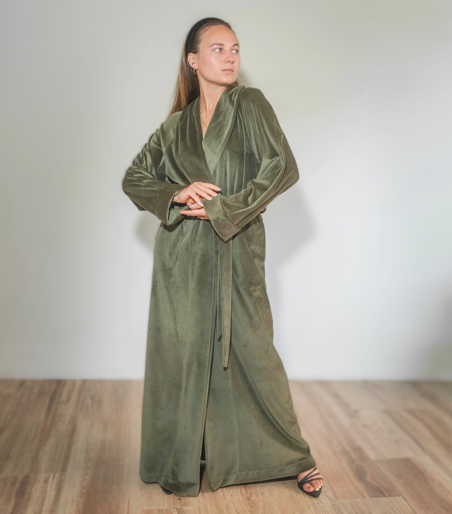Long Green Robe From Eco Velvet 100% Cotton - Etsy