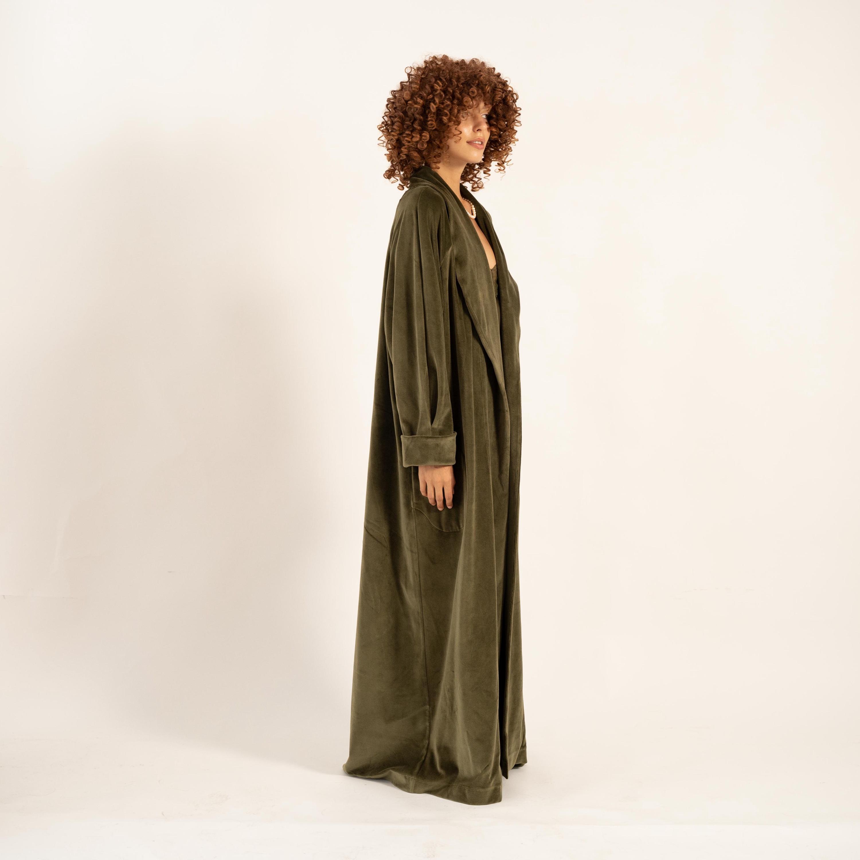 Luxury Organic Cotton Velvet Robe - Ivy Green Long Dressing Gown for Women - Elegant Loungewear - Soft Plush Housecoat - Gift for Her Luxury Organic Cotton Velvet Robe - Ivy Green Long Dressing Gown for Women - Elegant Loungewear - Soft Plush Housecoat - Gift for Her
