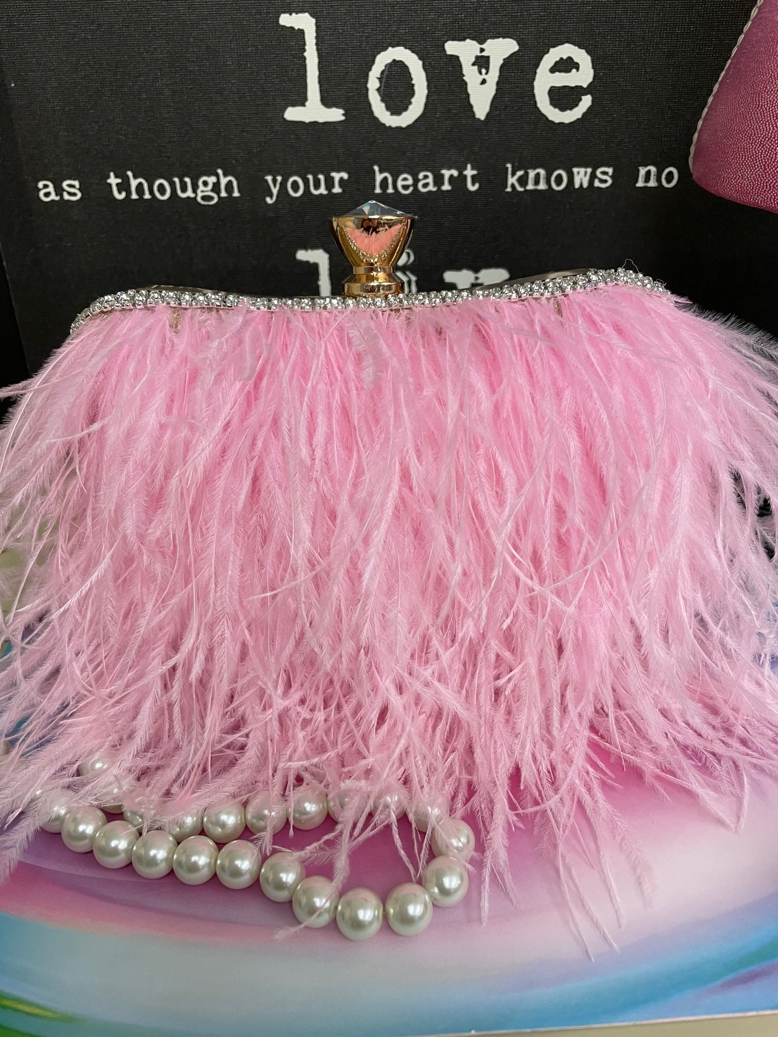 Pretty in Pink Ostrich Feather Evening Bag
