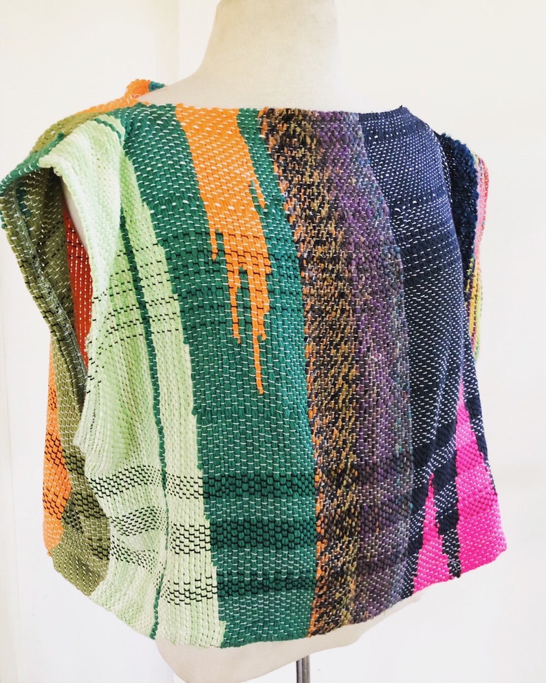 CUSTOM- Reversible SAORI Kaftan Tank top in mostly cotton ooak top sleeveless shirt one size fits many artwear
