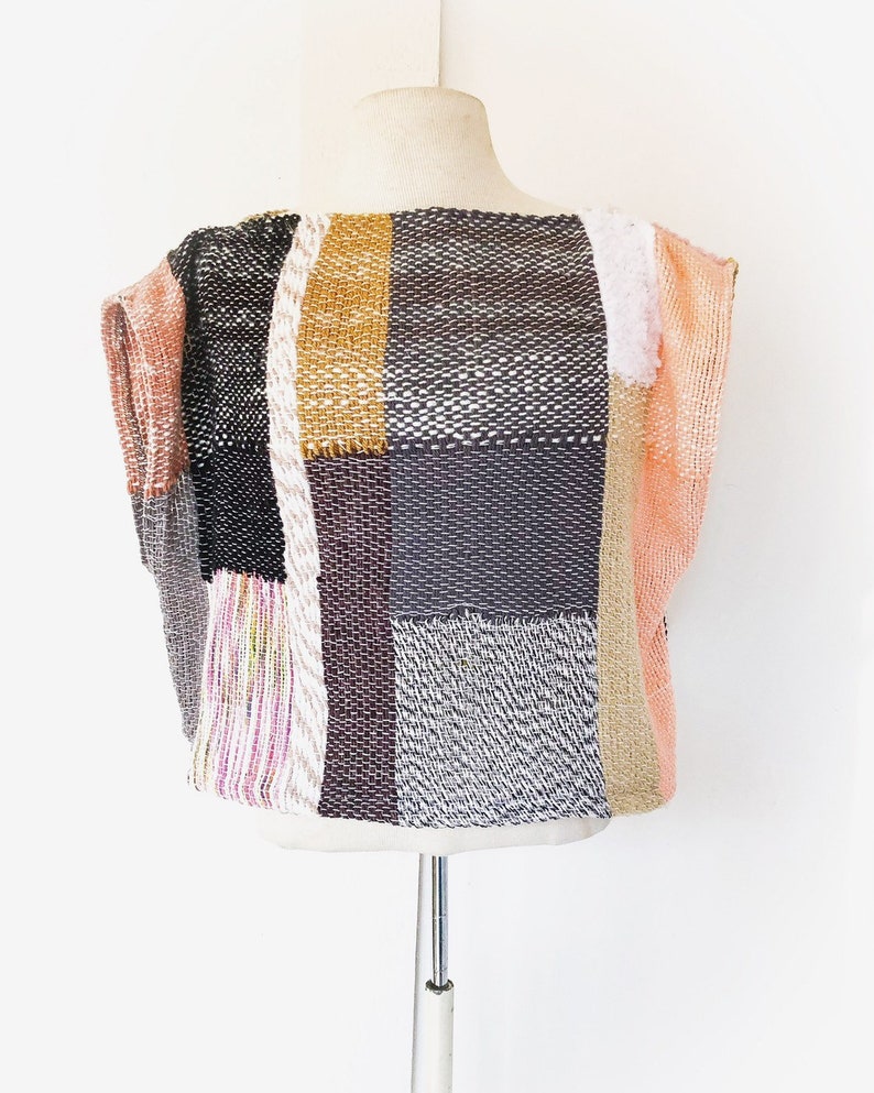 CUSTOM- Reversible SAORI Kaftan Tank top in mostly cotton ooak top sleeveless shirt one size fits many artwear