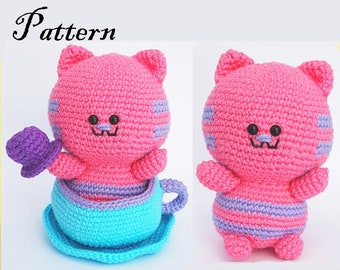PATTERN ONLY PDF Download: Cheshire Cat & Teacup Crochet Pattern, Alice in Wonderland, We're All Mad Here, Tea Party, Mad Hatter, Tea Time