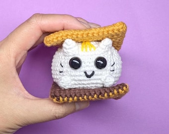 PATTERN ONLY: Cat Marshmallow S'more Crochet Pattern, Crackers, Chocolate Amigurumi, Cat Food, Kawaii Food, Chubby Cat Plush Plushie, Smore