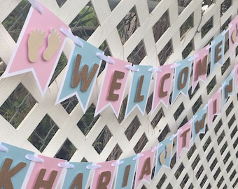 Welcome Twins Banner, Baby Shower Decoration