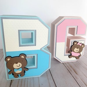 Letras 3D de revelación de género, revelación de género de oso de peluche, letras 3D de niño y niña, decoraciones de fiesta de revelación de género, baby shower.