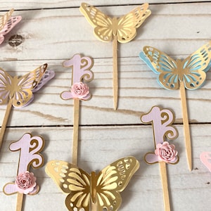 Butterfly cupcake toppers, Butterfly first birthday, Garden cupcake toppers, First birthday, Floral cupcake toppers, Birthday party decor