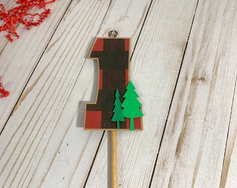 Lumberjack first birthday cake topper, lumberjack party decorations, buffalo plaid cake topper, cake topper,