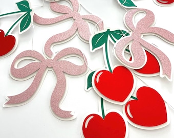 Valentine's Day Garland: Glitter Bows & Cherries Party Banner