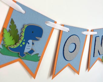 Faixa de aniversário de dinossauro, Faixa de cadeira alta de dinossauro, Tema de aniversário de dinossauro, Tema de primeiro aniversário de dinossauro, Guirlanda de dinossauro