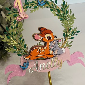 Adorno para tarta de Bambi, adorno para tarta de primer cumpleaños, fiesta de Bambi, adorno para tarta de baby shower, adorno floral para tarta, decoraciones de Bambi