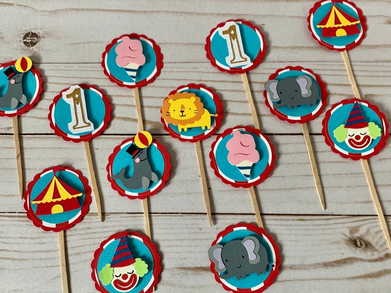 Carnival cupcake toppers, Circus cupcake toppers, Carnival birthday decorations, Circus baby shower, Vintage circus decor, Circus birthday image 2