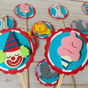 Carnival cupcake toppers, Circus cupcake toppers, Carnival birthday decorations, Circus baby shower, Vintage circus decor, Circus birthday image 3