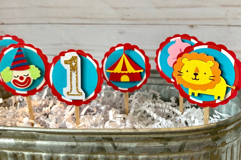 Carnival cupcake toppers, Circus cupcake toppers, Carnival birthday decorations, Circus baby shower, Vintage circus decor, Circus birthday image 5