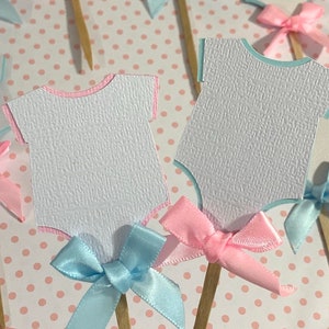 Gender reveal cupcake topper, gender reveal decorations, baby shower cupcake toppers, gender reveal onesie, baby shower decorations,
