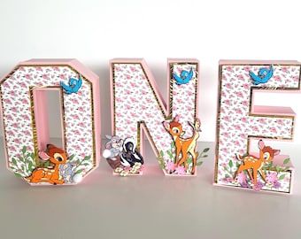 Bambi Pierwsze Urodziny 3D Litery, Bambi Litery 3D, Bambi ONE Litery 3D, Bambi Pierwsze Urodziny Temat Przyjęcia, Pierwsze Urodziny Dekoracje Przyjęcia